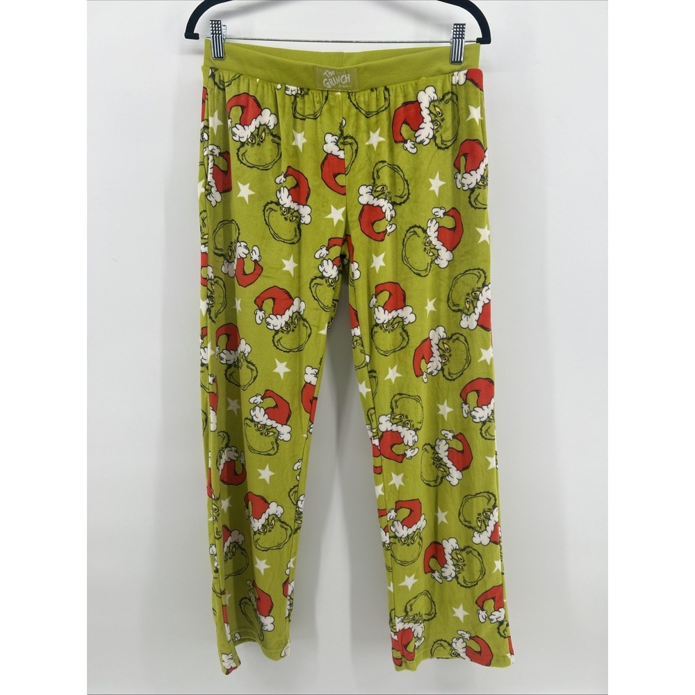 The Grinch Christmas Velour Pajama Pants Women's Med Green Cozy Festive Lounge